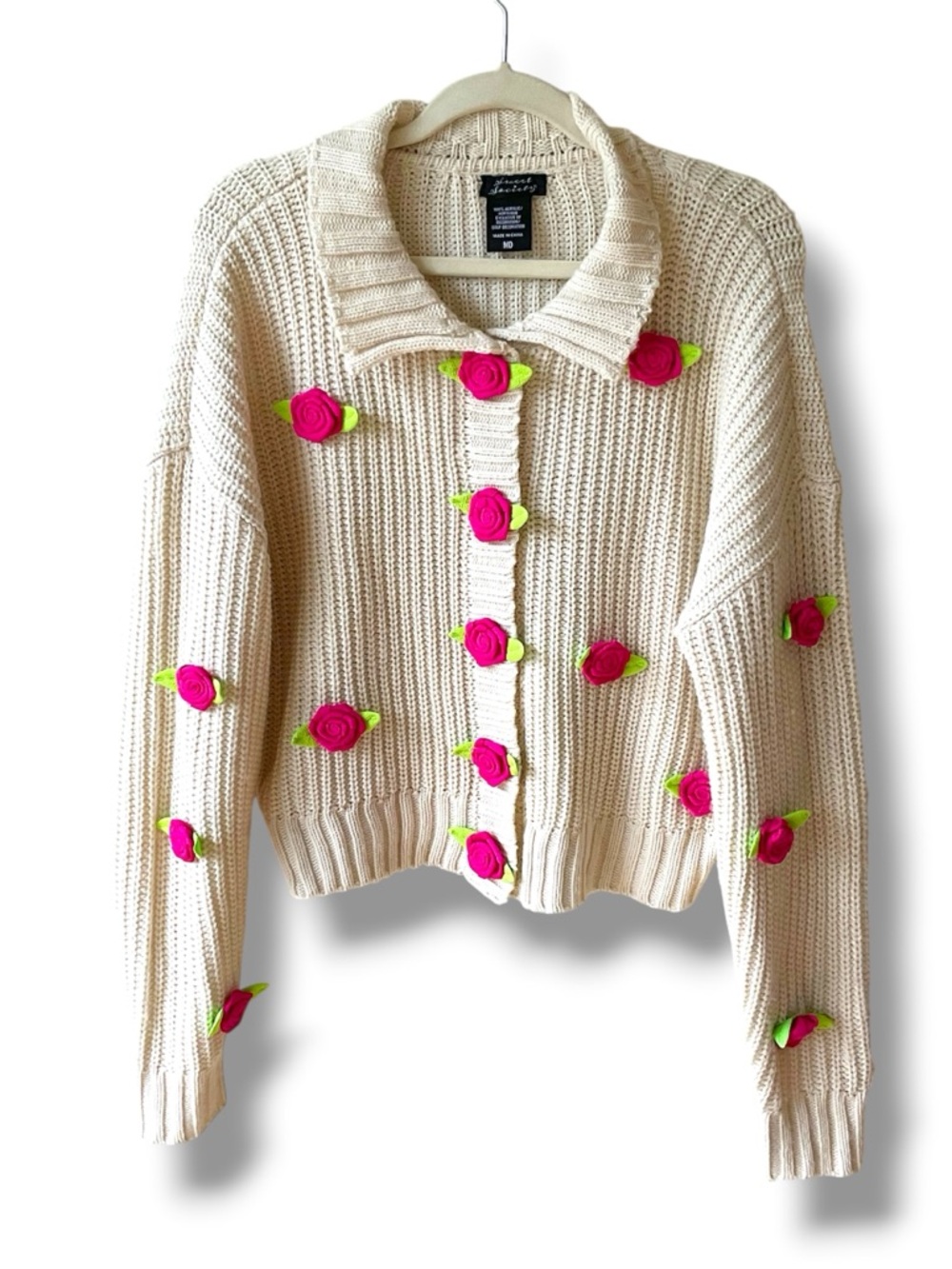 Sweet Society Cream Crochet Rosette Cardigan Size M